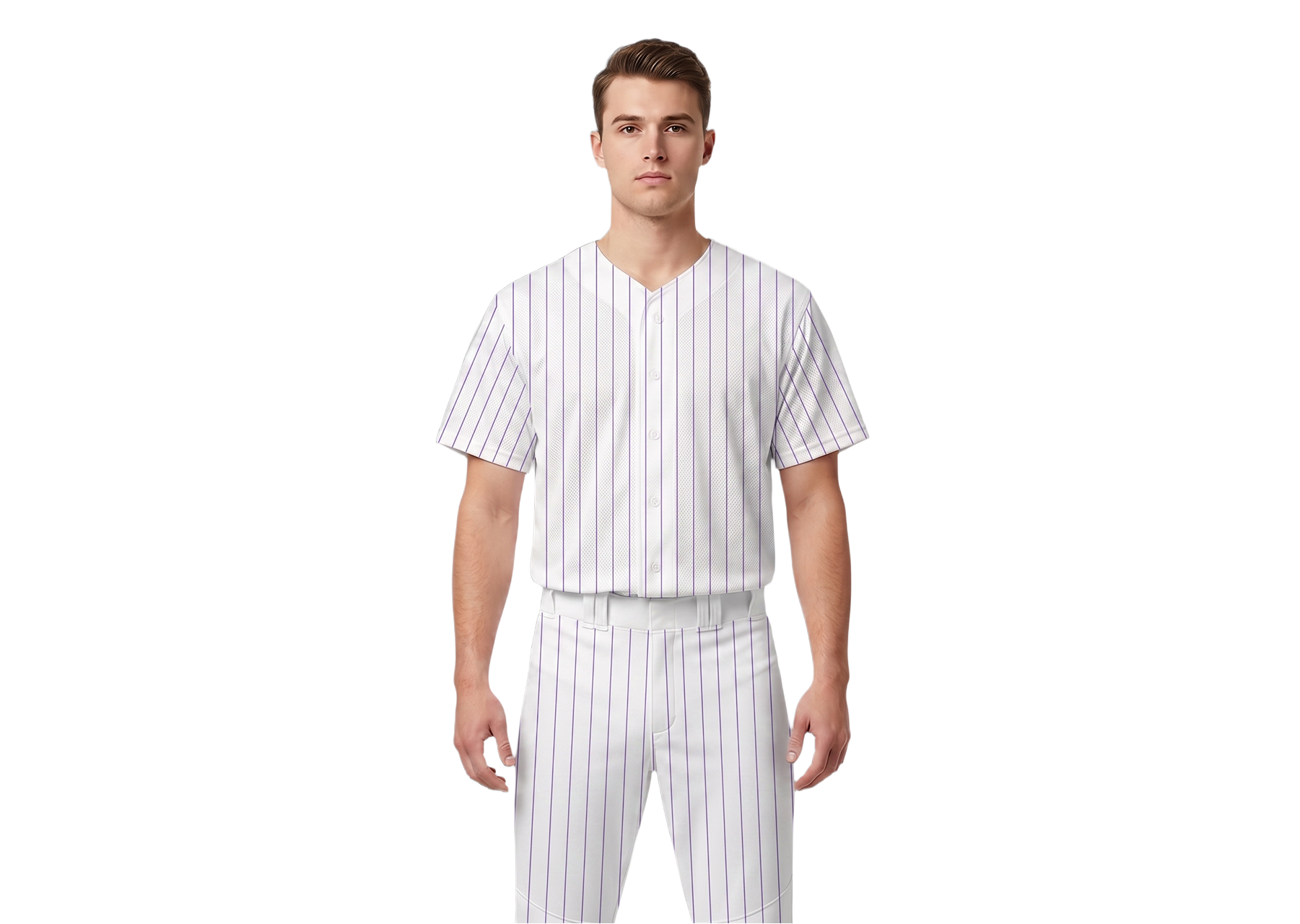 Custom vertical blue stripe adult youth unisex full buttons baseball jersey - Jersey