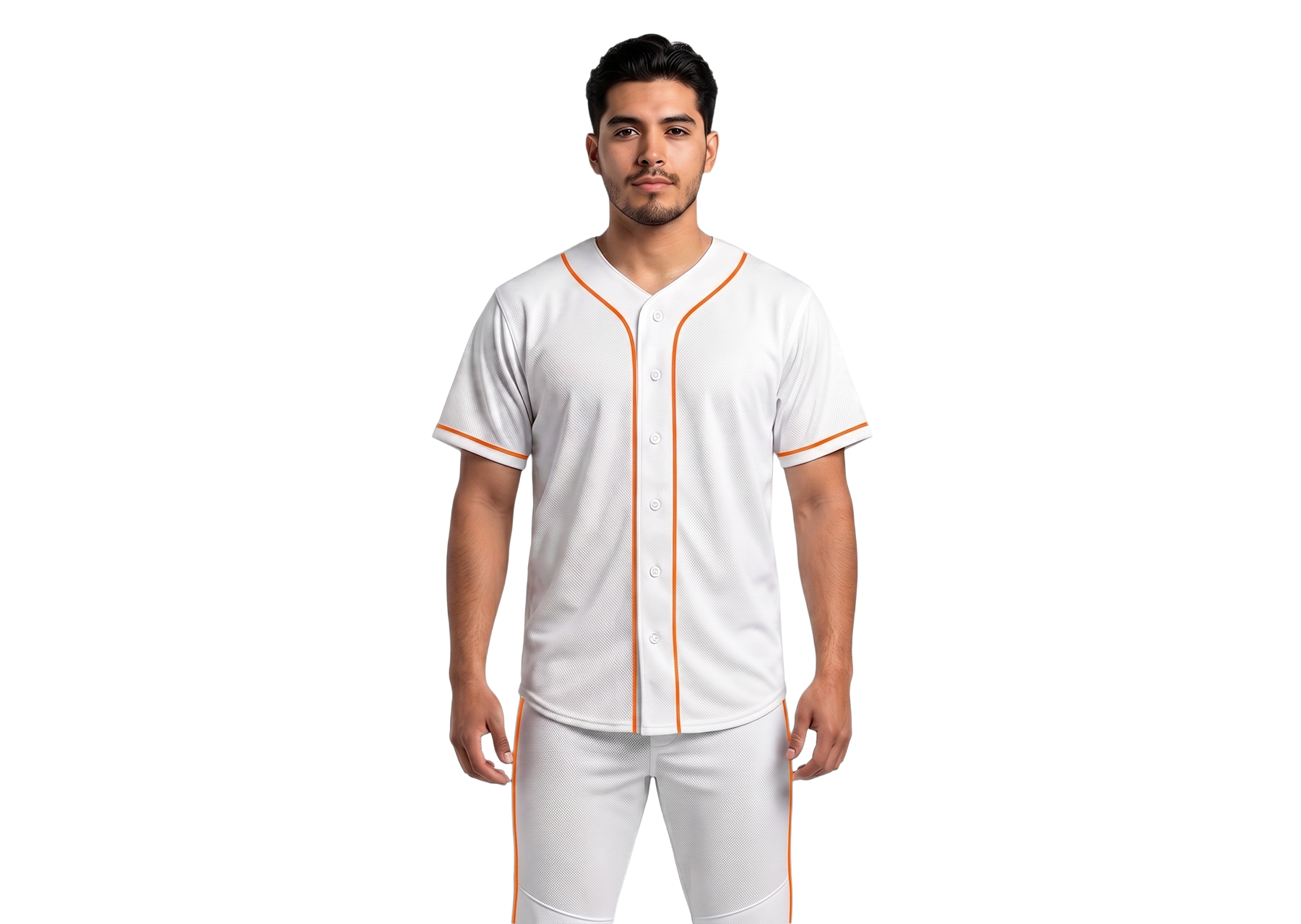Custom white orange mesh authentic  adult youth unisex full buttons baseball jersey - Jersey