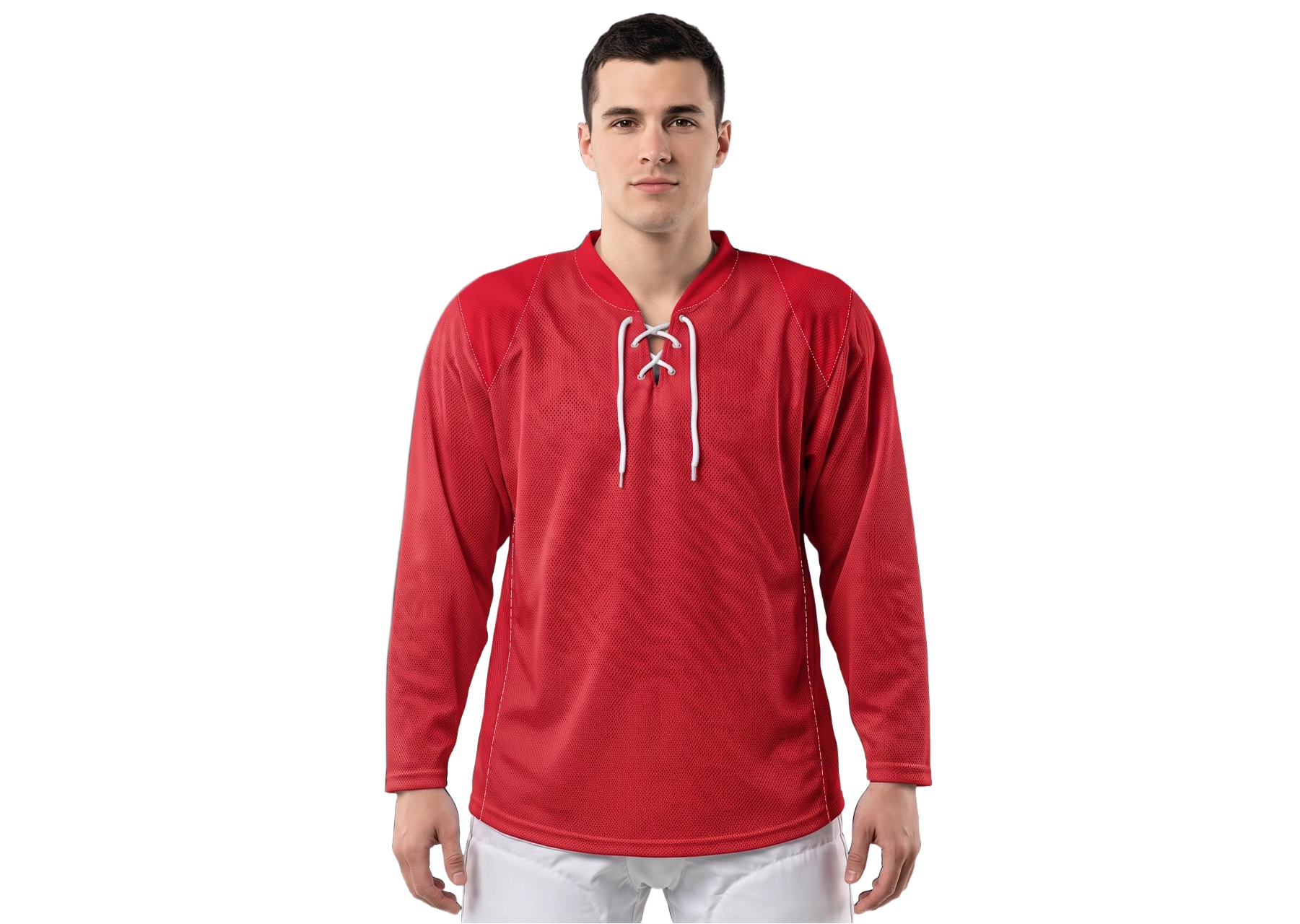 Custom vibrant red youth unisex hockey jersey laces - Jersey