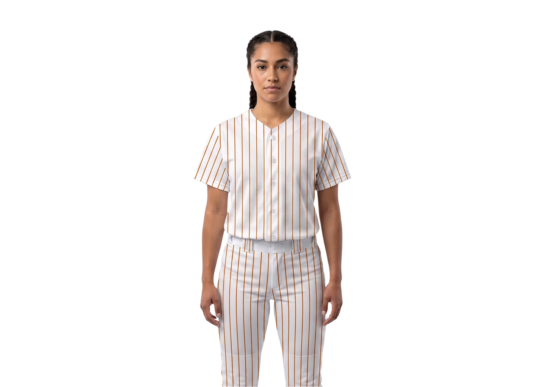 Custom white and orange stripe adult youth unisex full buttons baseball jersey - Jersey