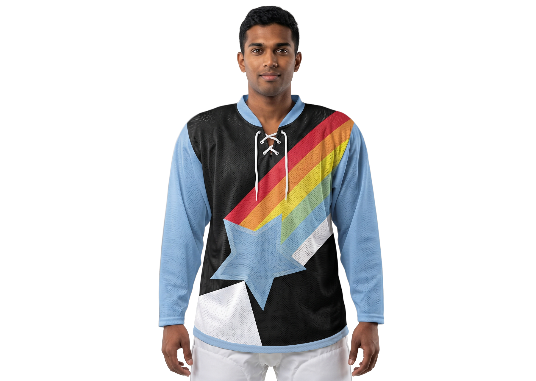 Custom rainbow star youth unisex hockey jersey laces - Jersey