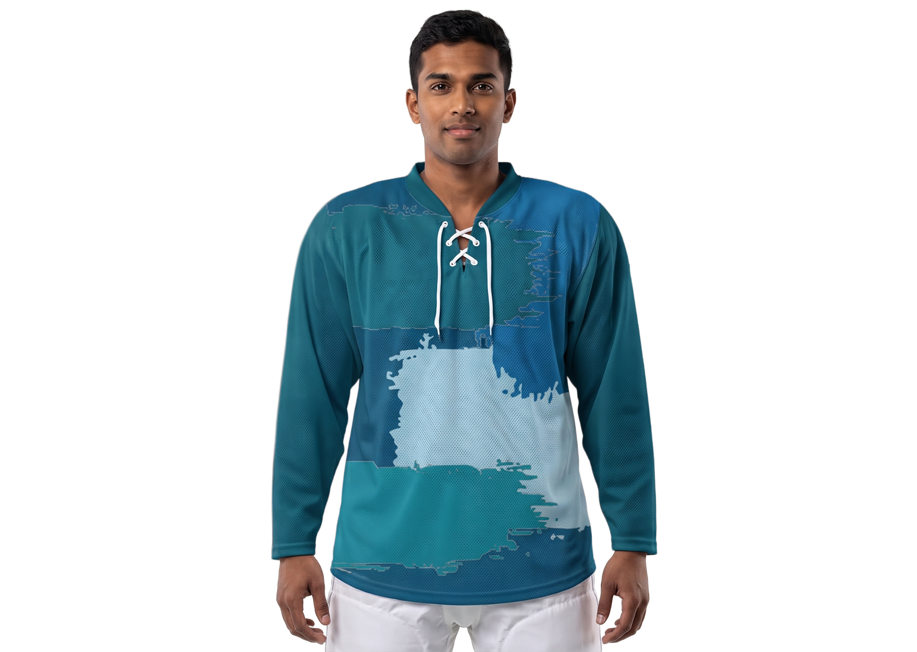 Custom blue distorted youth unisex hockey jersey laces - Jersey