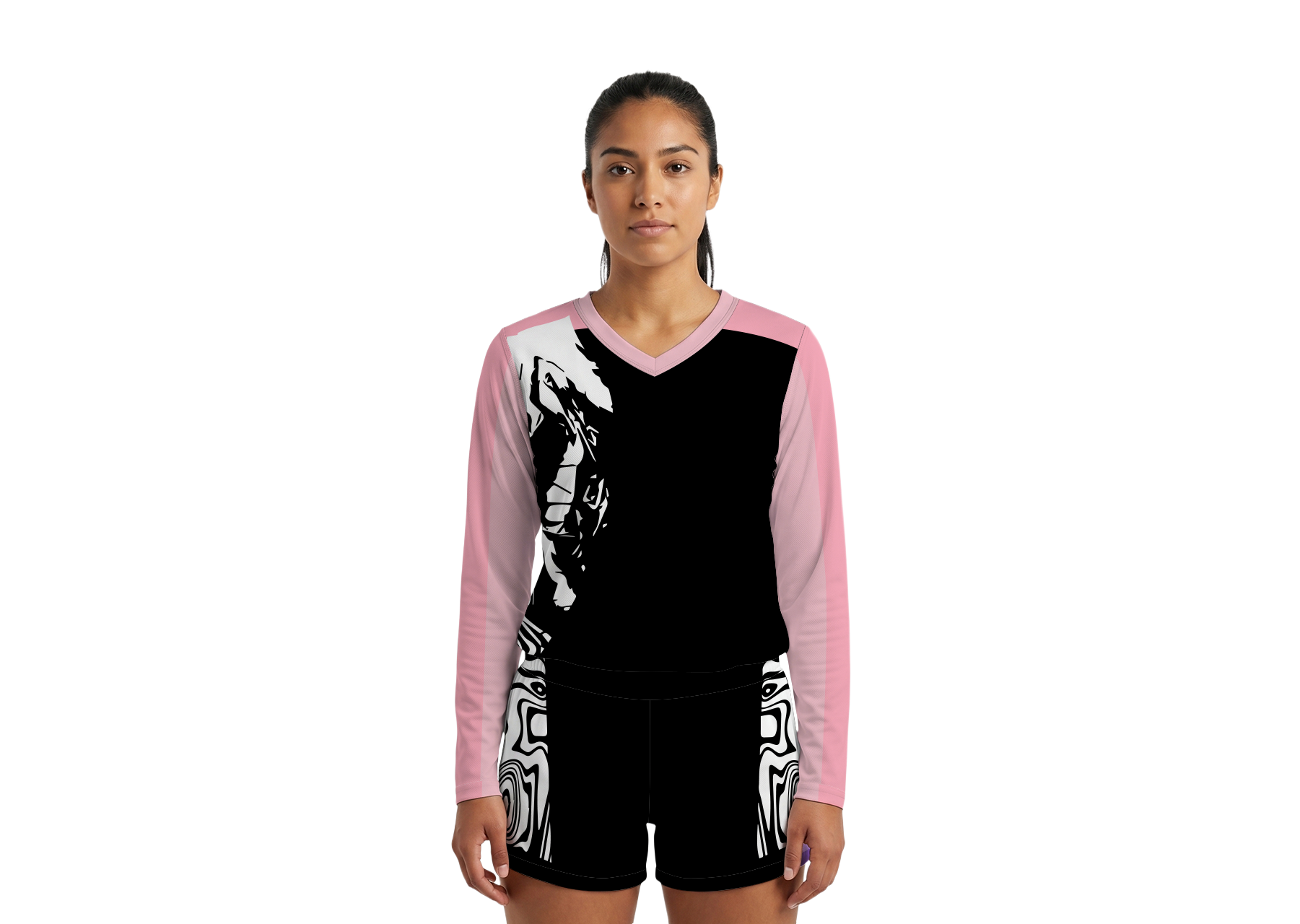 Custom black abstract adult youth volleyball  long sleeve jersey - Jersey