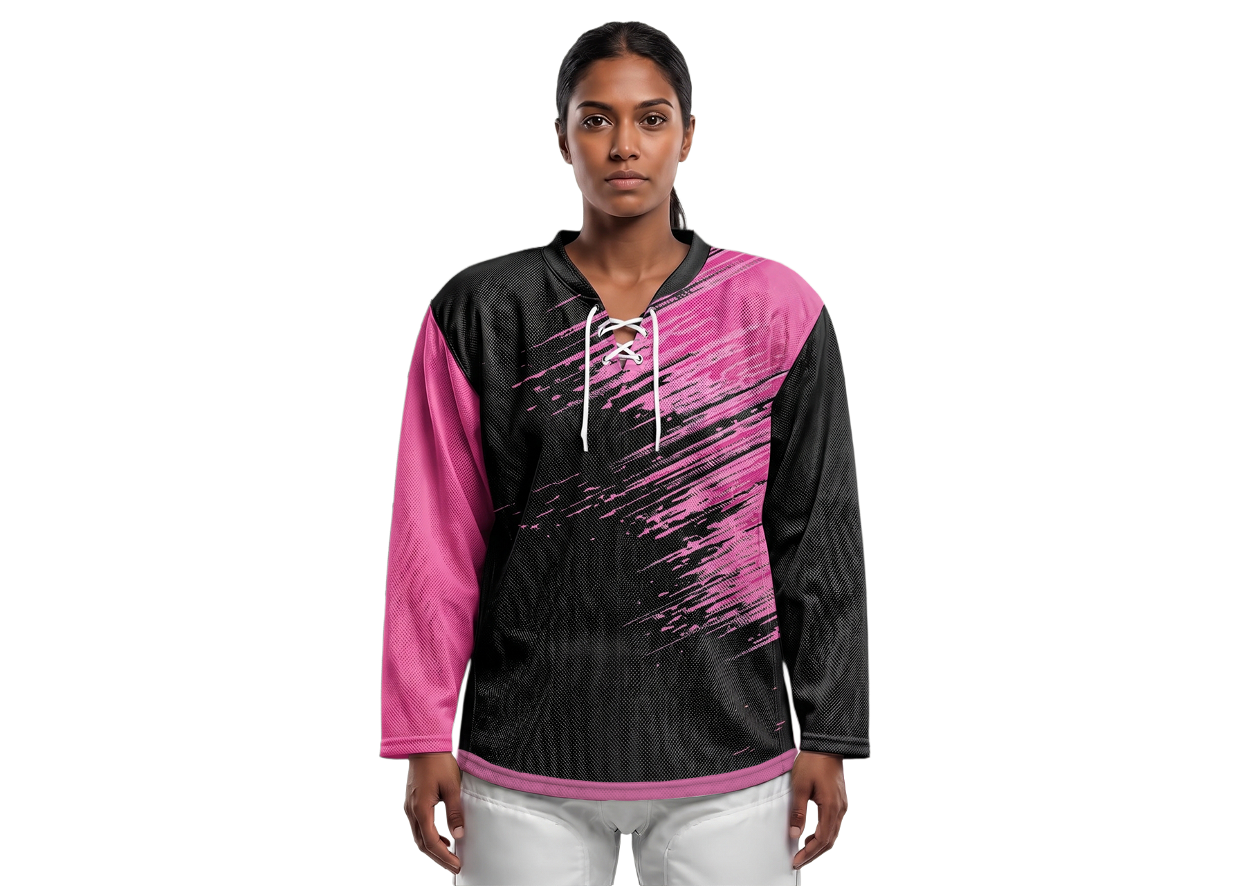 Custom pink scratch youth unisex hockey jersey laces - Jersey