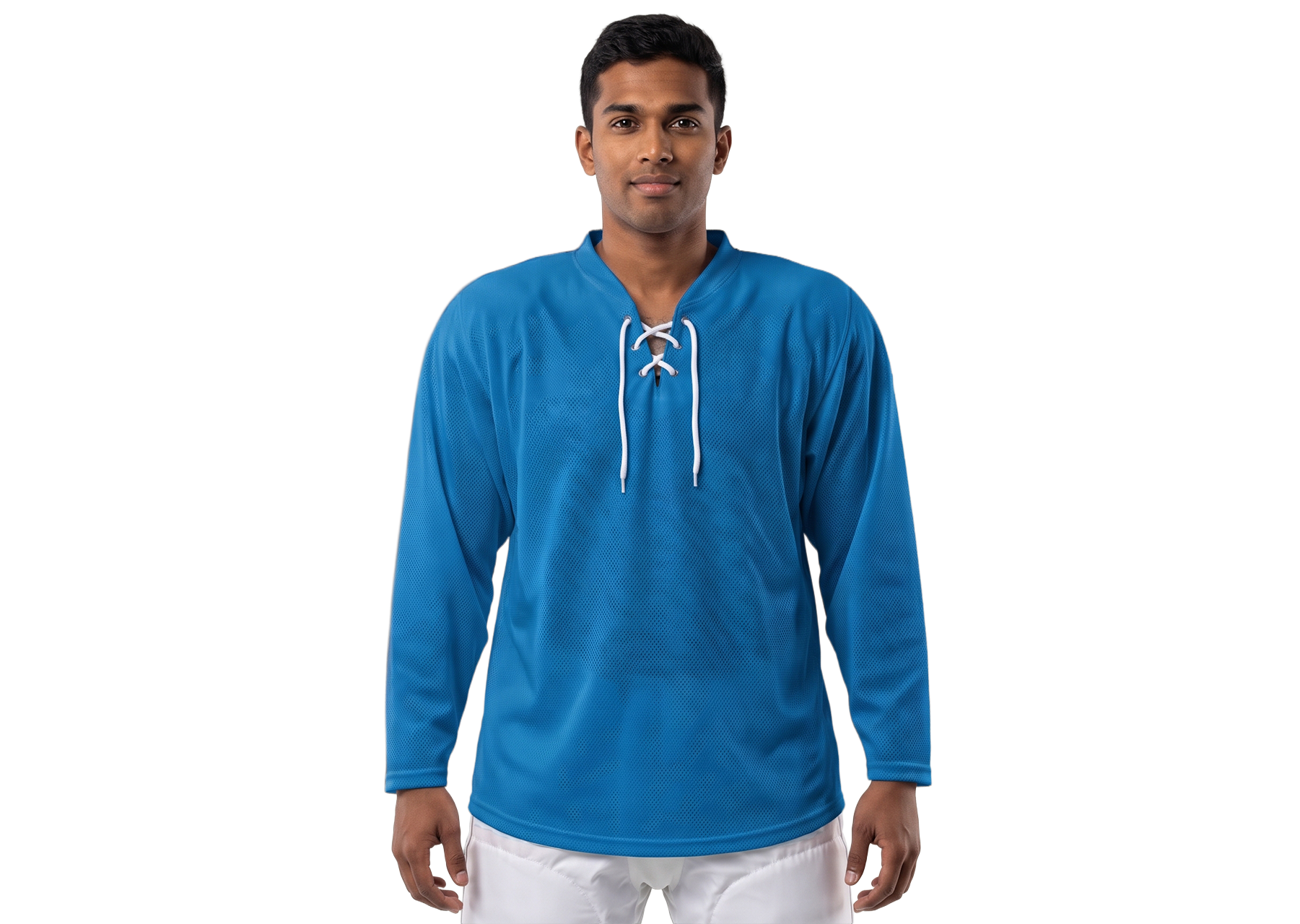 Custom solid blue adult youth unisex hockey jersey with laces - Jersey