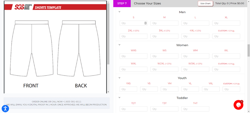 Soccer shorts sizing chart