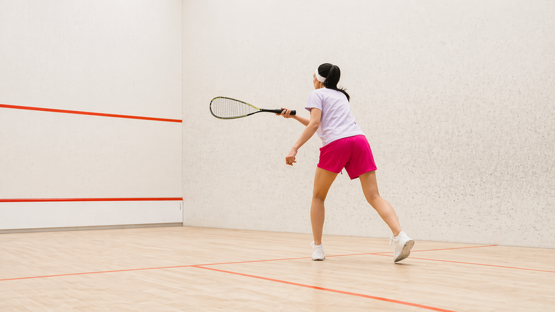 an adult female playing squash