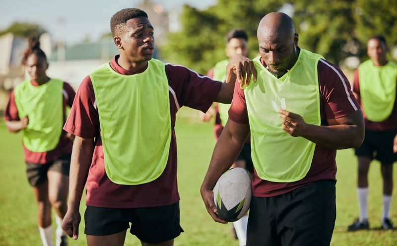 a male rugby team during a training session
