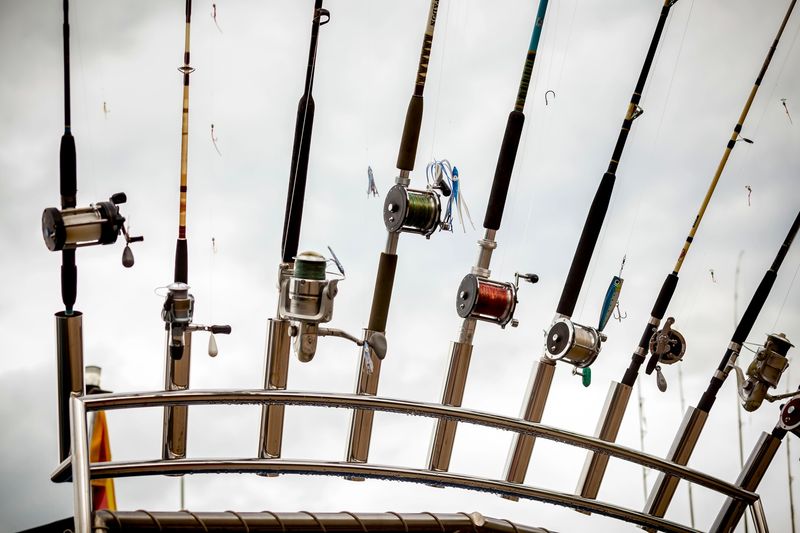 various fishing rods on a ship