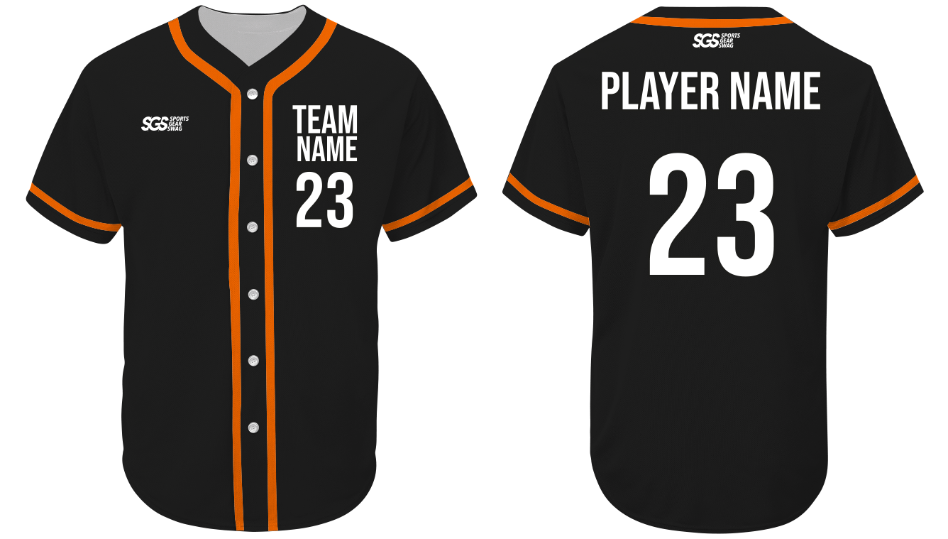 Custom black orange adult youth unisex full buttons softball jersey - Jersey