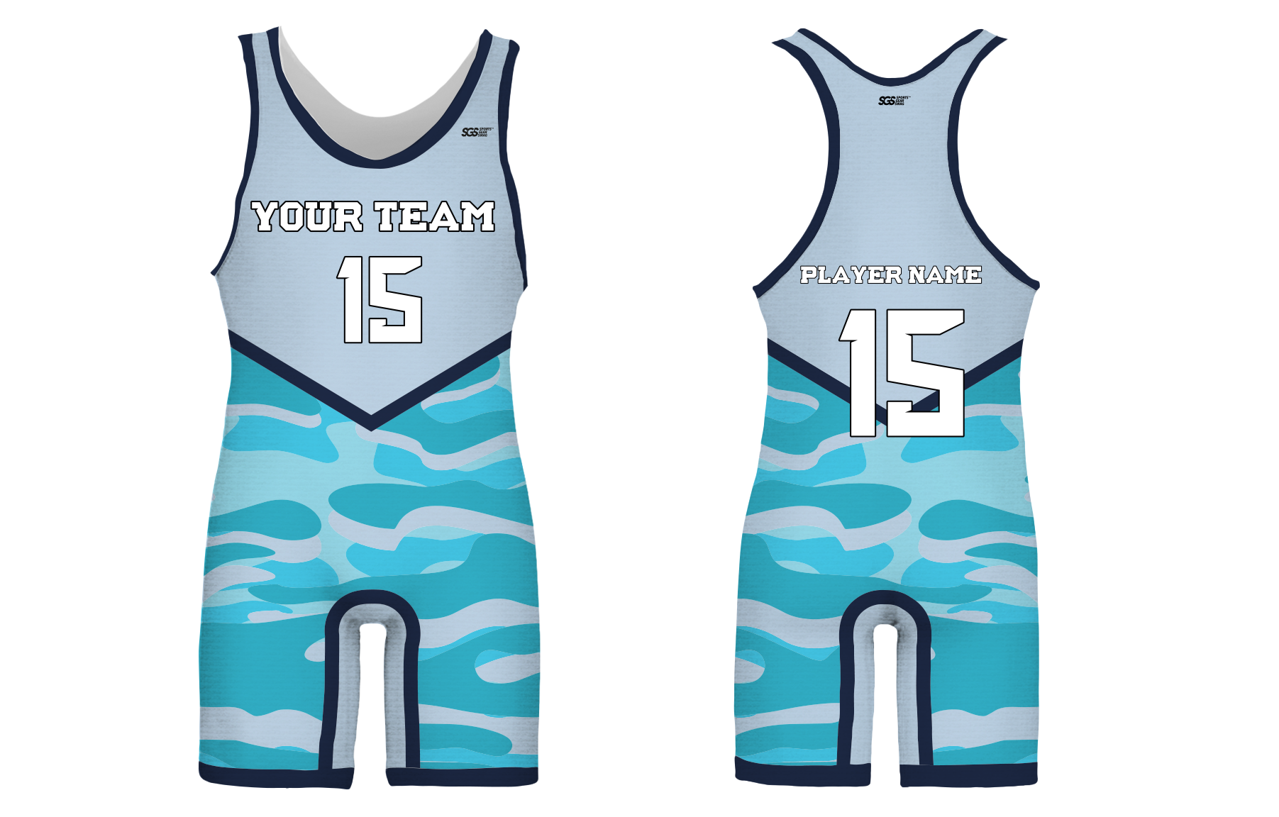 Custom light blue vanguard camo adult youth unisex wrestling singlets - Wrestling-singlets
