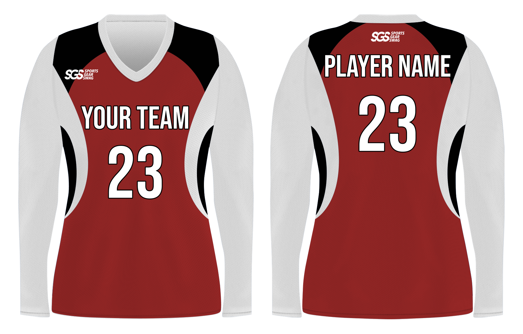 Custom red solids adult youth volleyball long sleeve jersey - Jersey