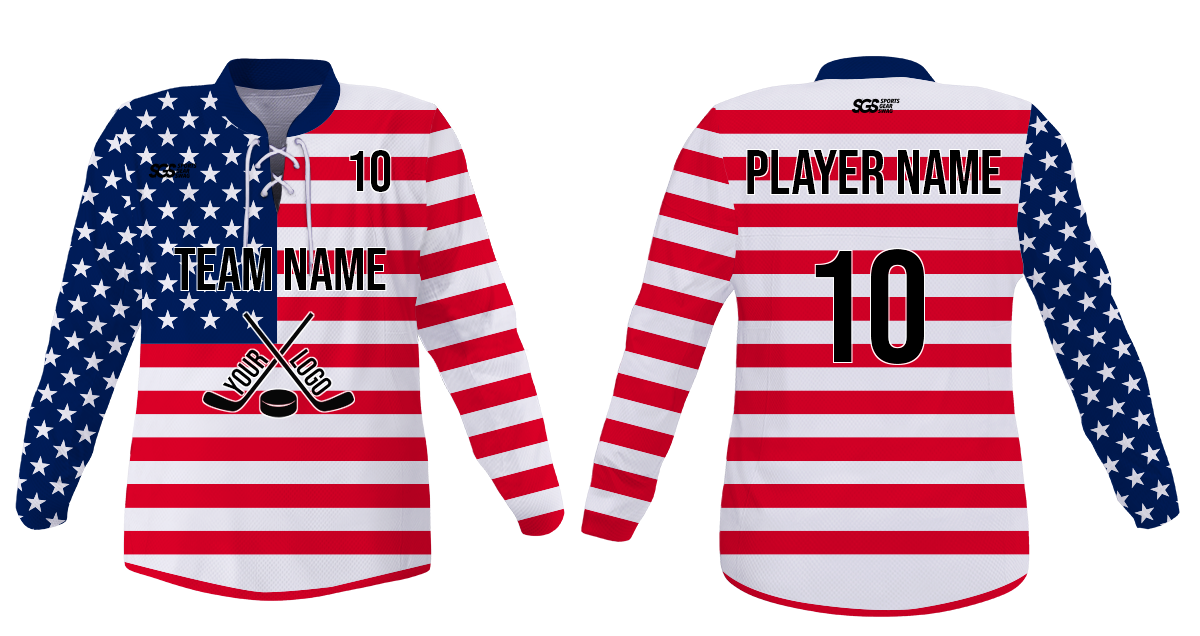 Custom us flag youth unisex hockey jersey laces - Jersey