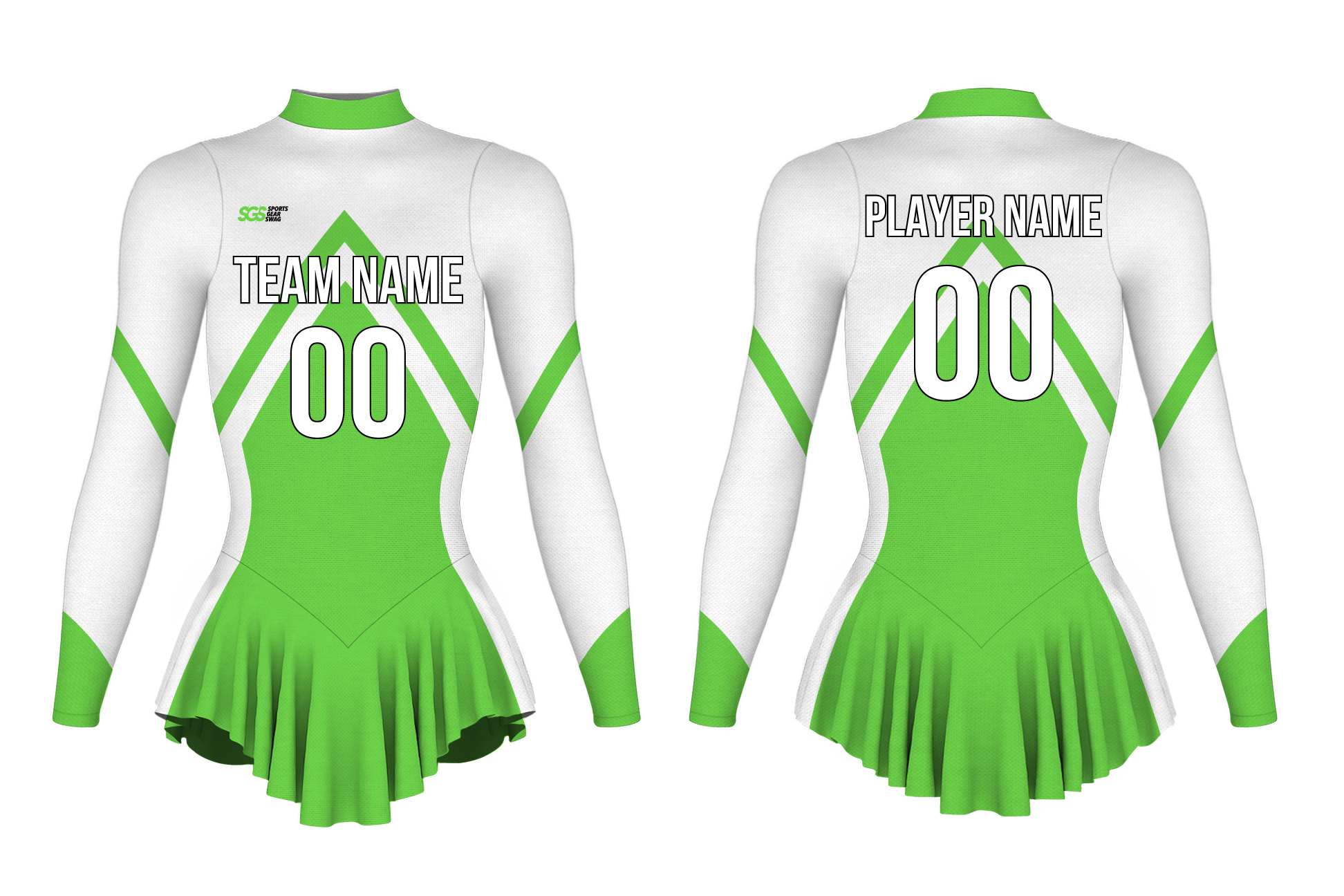 Custom figure skating long sleeve one piece uniform neon ice glow adult youth pleated skirt - Figure-skating-one-piece-uniforms