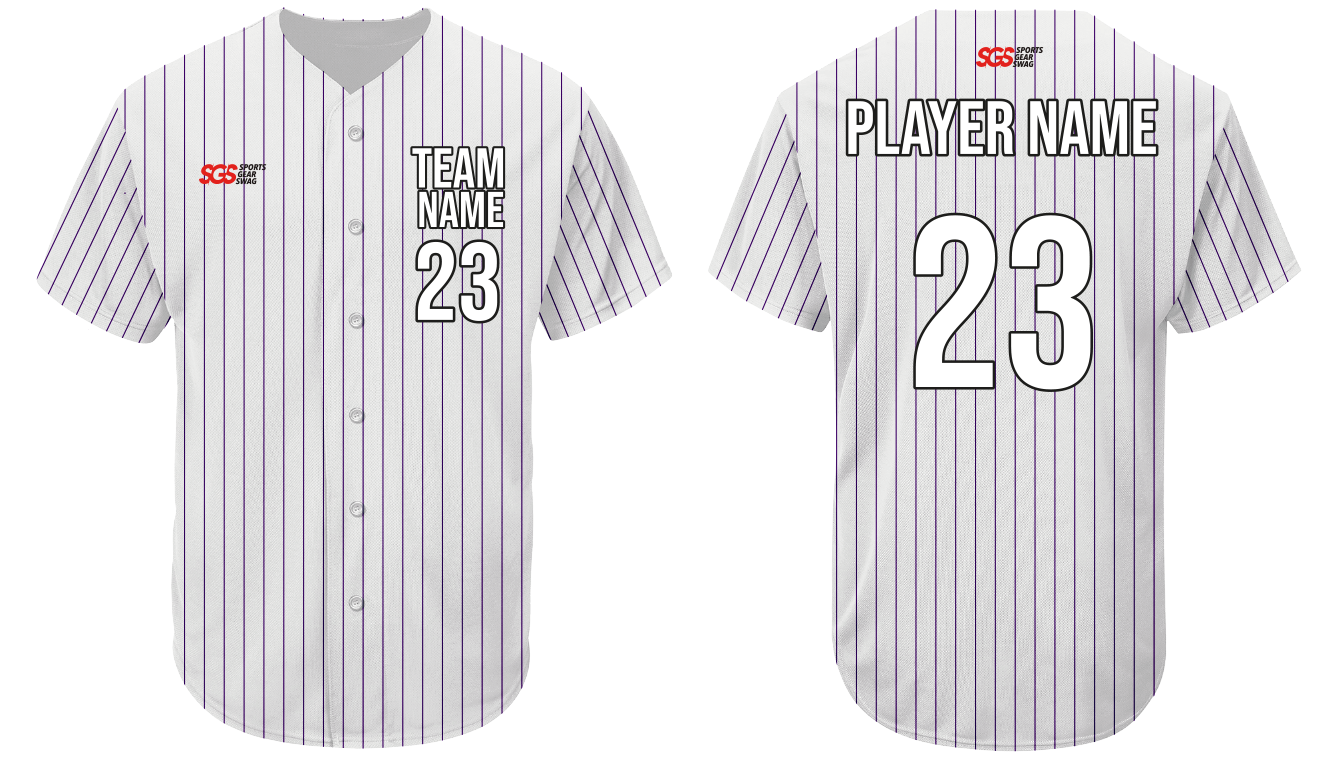 Custom vertical blue stripe adult youth unisex full buttons baseball jersey - Jersey
