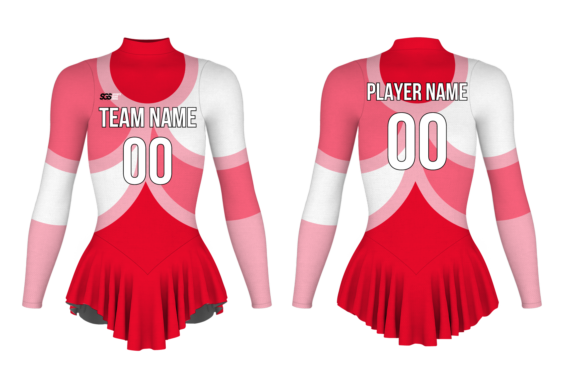 Custom figure skating long sleeve one piece uniform fiery blush  adult youth pleated skirt - Figure-skating-one-piece-uniforms