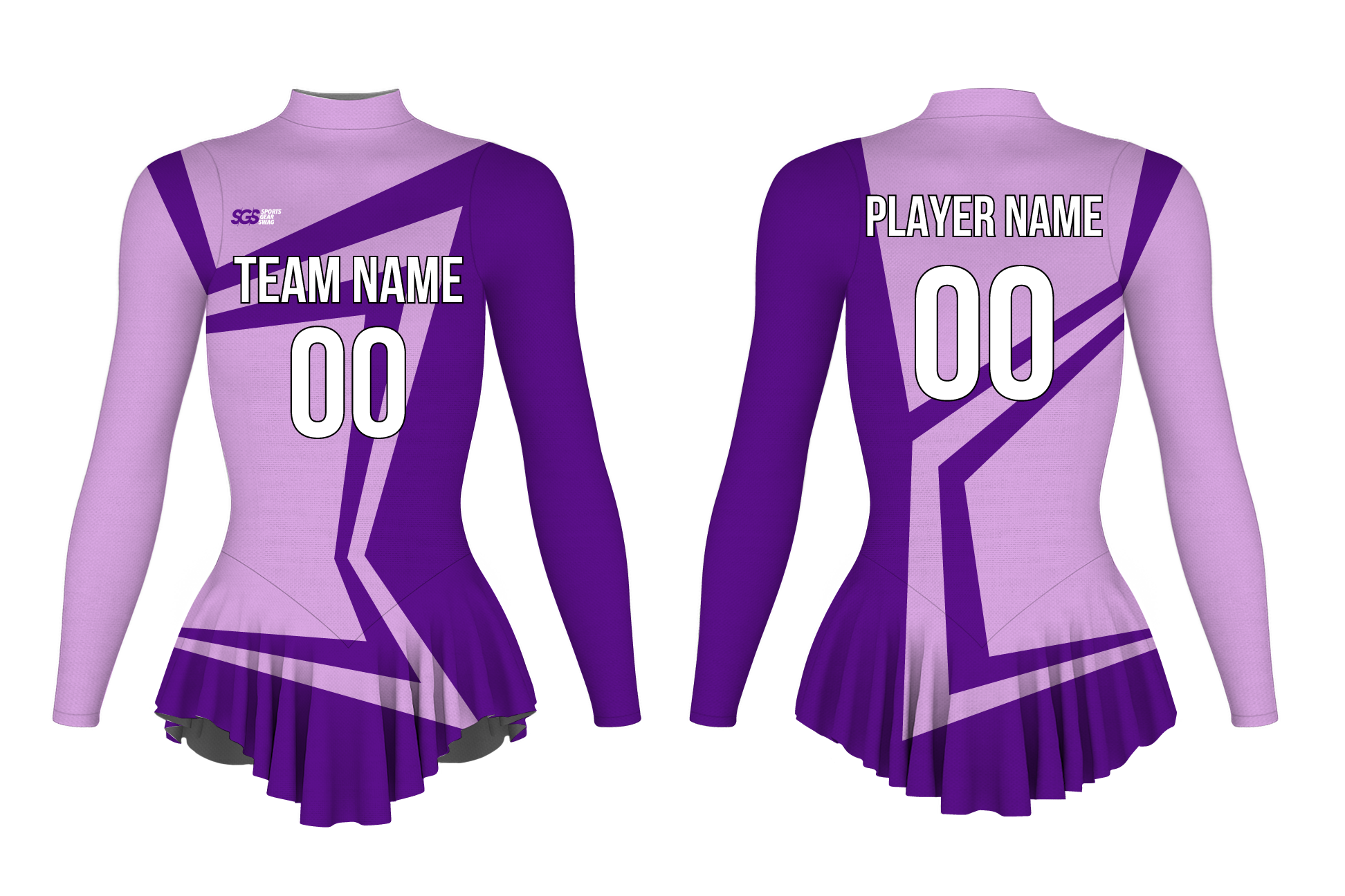 Custom figure skating long sleeve one piece uniform twilight lilac adult youth pleated skirt - Figure-skating-one-piece-uniforms