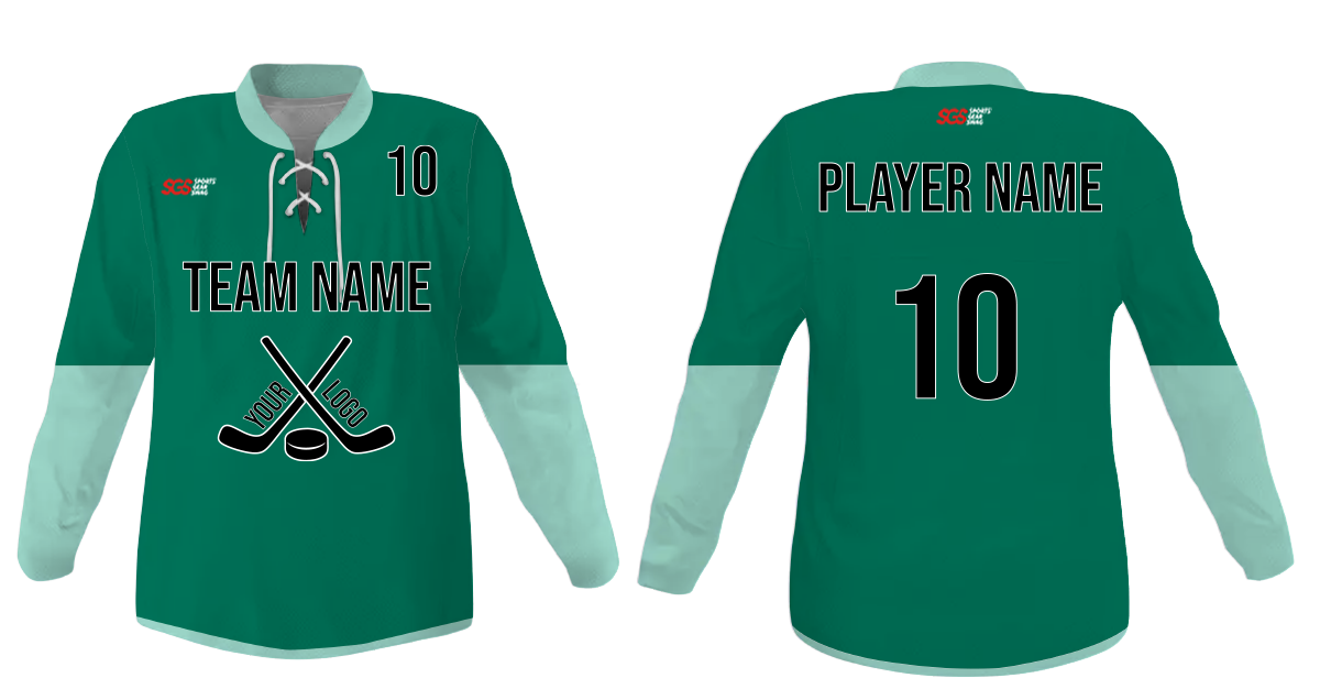 Custom solid blue green adult youth unisex hockey jersey with laces - Jersey
