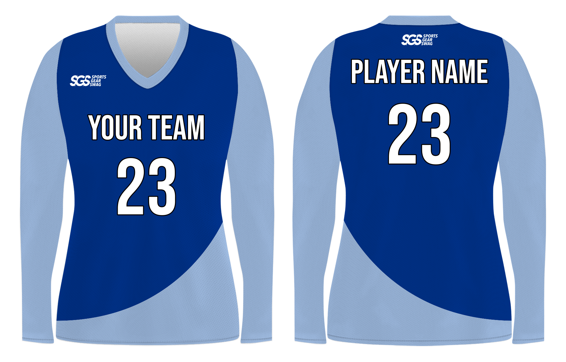 Custom blue solids adult youth volleyball  long sleeve jersey - Jersey