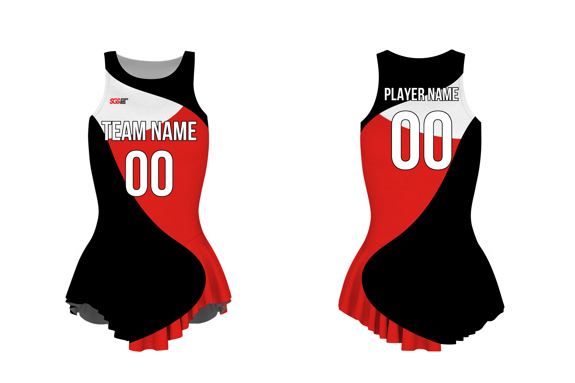 Custom figure skating sleeveless one piece uniform red glacial flair adult youth pleated skirt - Figure-skating-one-piece-uniforms
