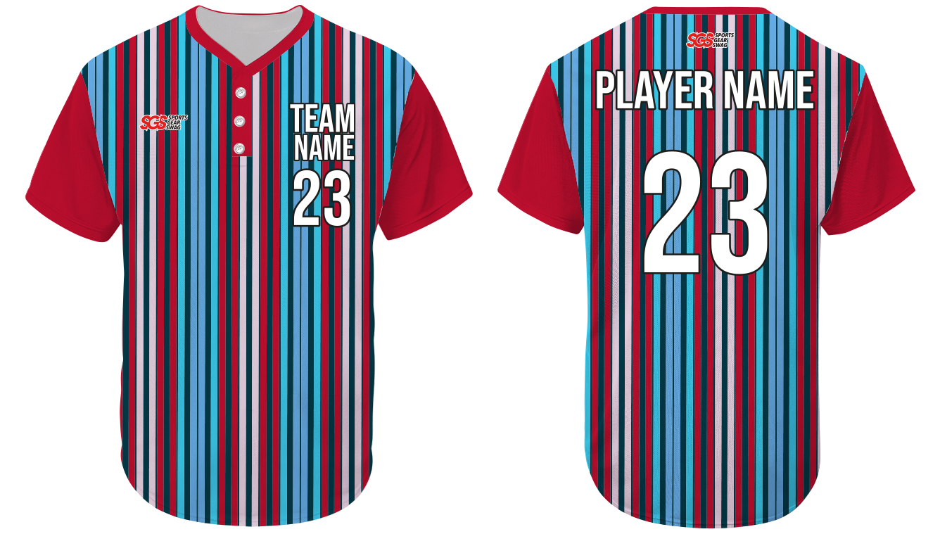 Custom multiple vertical stripes three buttons adult youth unisex baseball jersey - Jersey