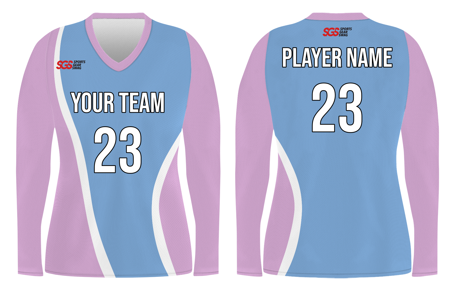 Custom sky blue solids adult youth volleyball long sleeve jersey - Jersey