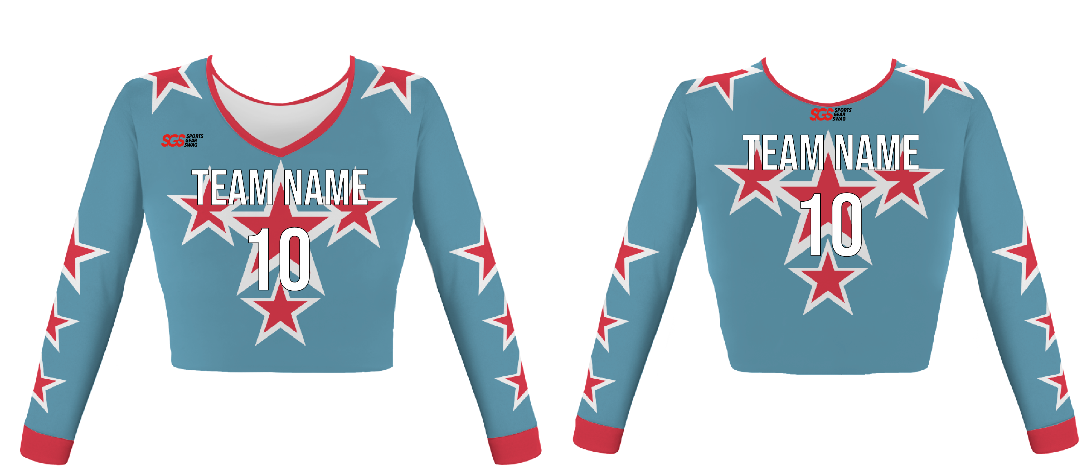 Custom azure starry night youth adult unisex cheerleading long sleeve crop top jersey - Jersey
