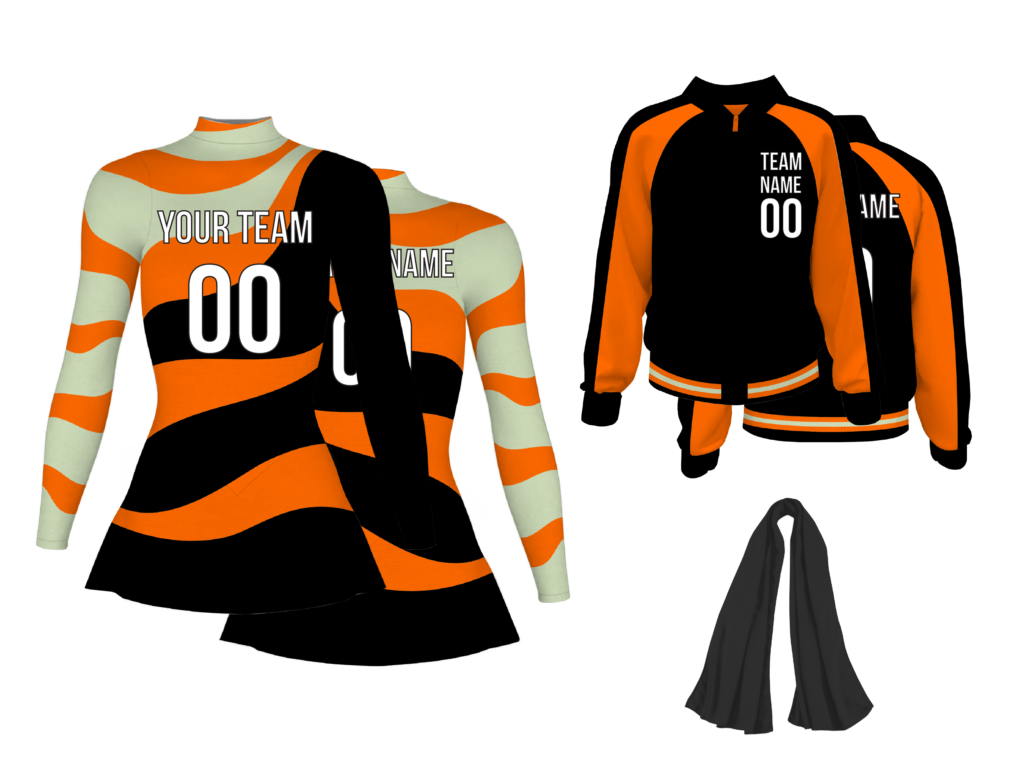 Custom figure skating long sleeve one piece uniform tiger stripe twirl adult youth plain skirt - Figure-skating-one-piece-uniforms