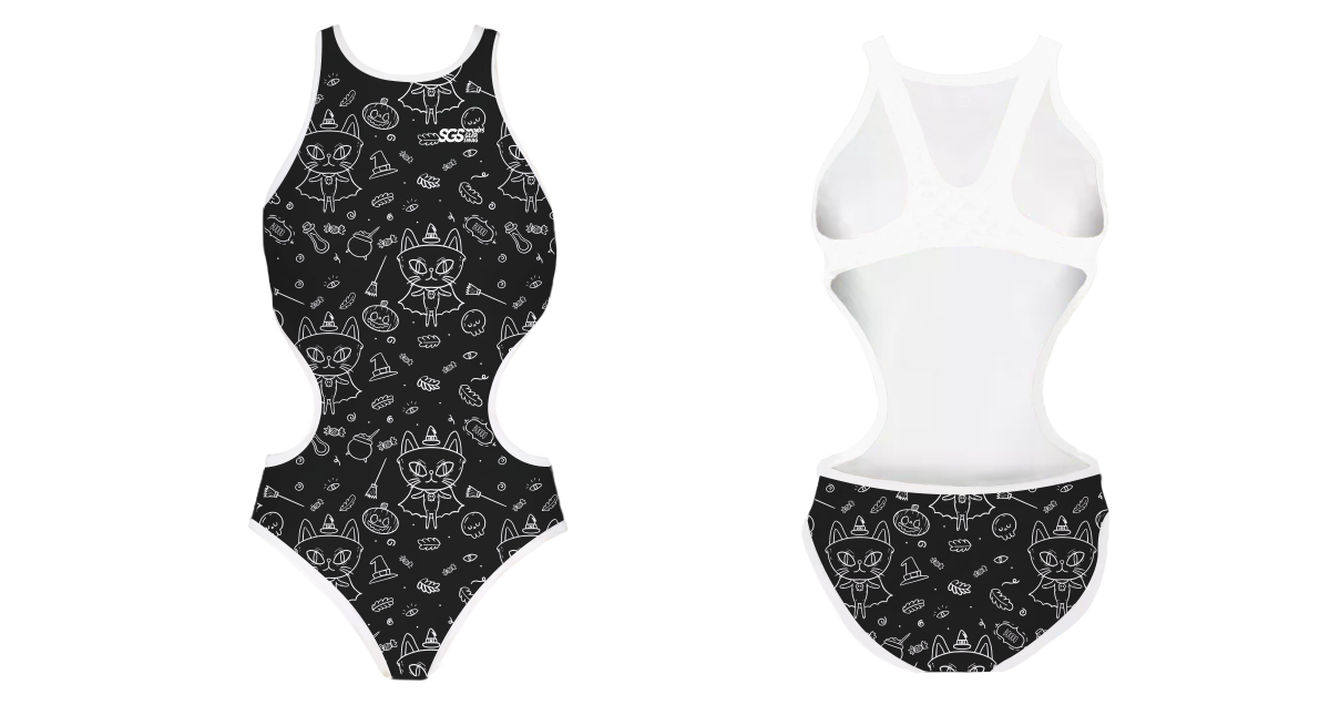 Custom youth open cut bathing suit spooky purrfection - Swimming-bathing-suits