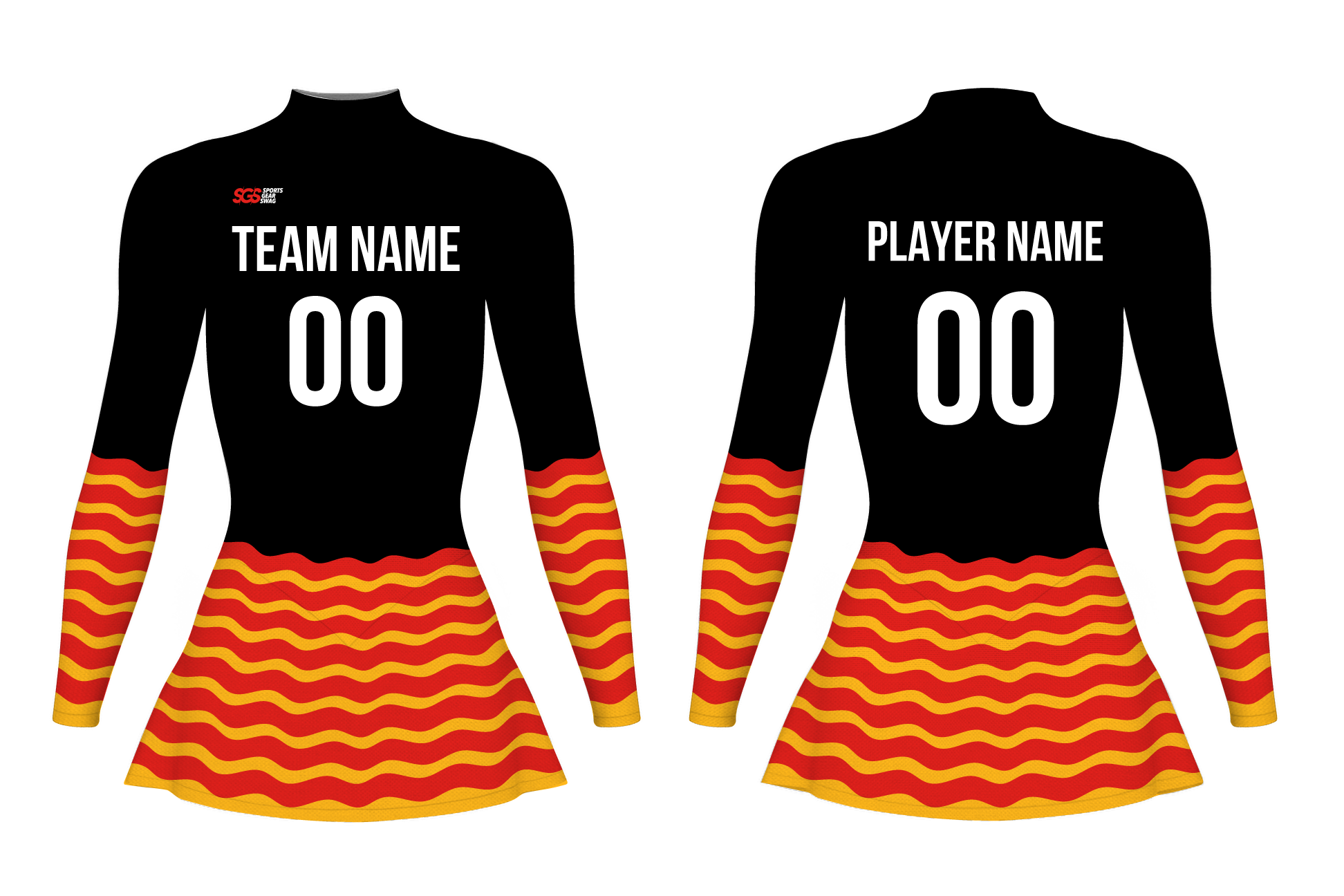 Custom figure skating long sleeve one piece uniform dark fire stripes adult youth plain skirt - Figure-skating-one-piece-uniforms