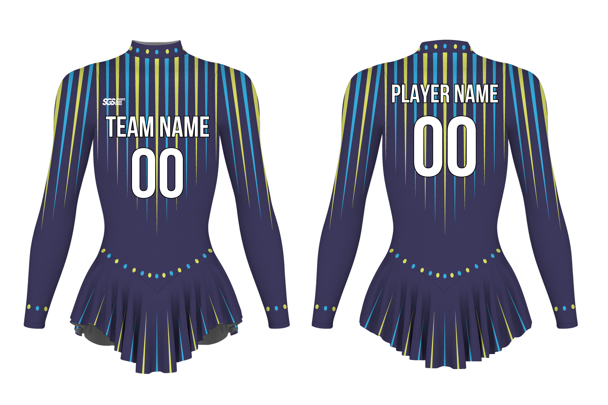 Custom figure skating long sleeve one piece uniform purple streak adult youth pleated skirt - Figure-skating-one-piece-uniforms