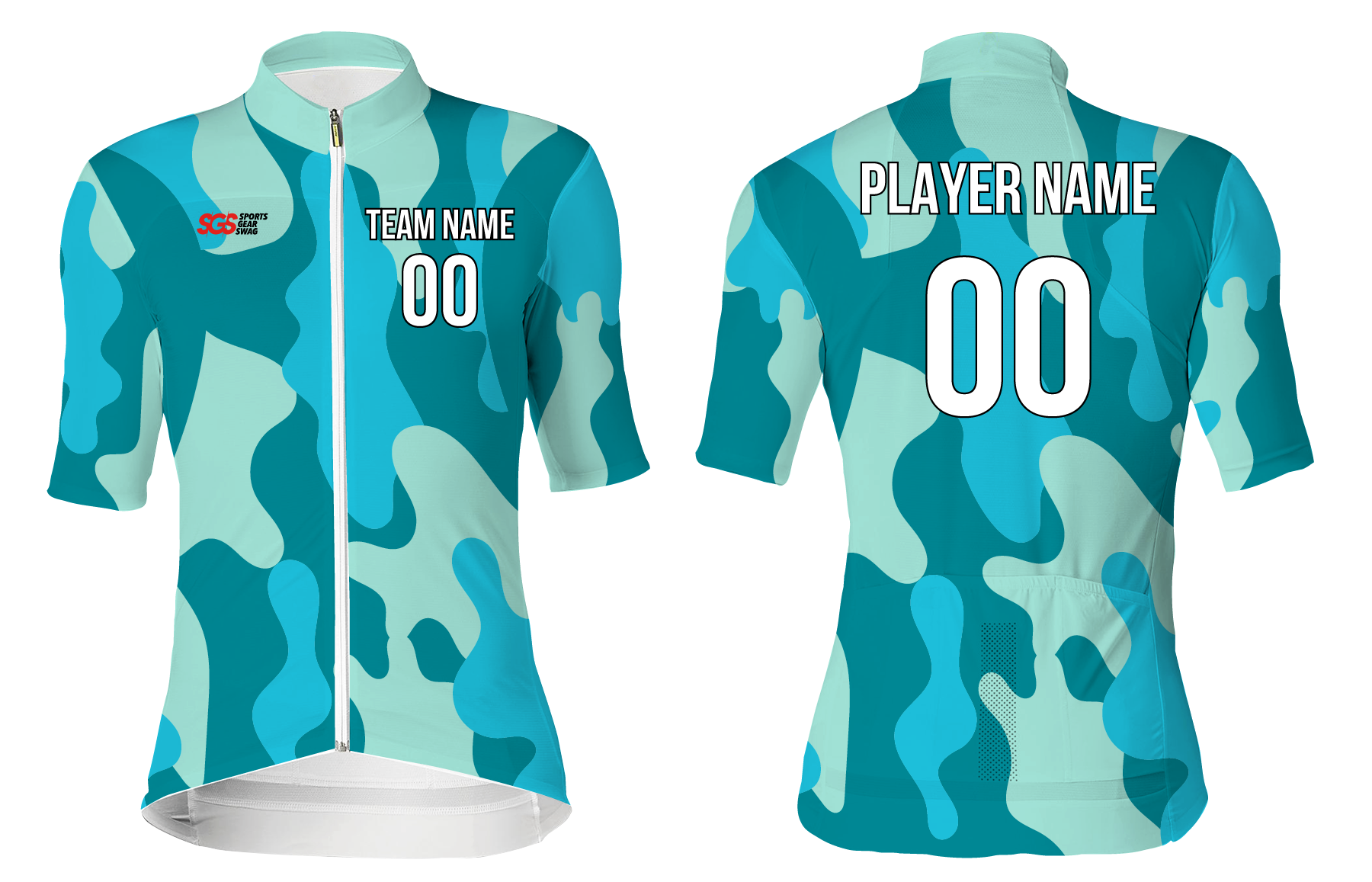 Custom cycling short sleeve adult youth unisex sleek aqua camo - Jersey