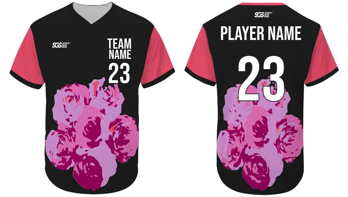 Custom big flowers nature adult youth unisex no buttons softball jersey - Jersey