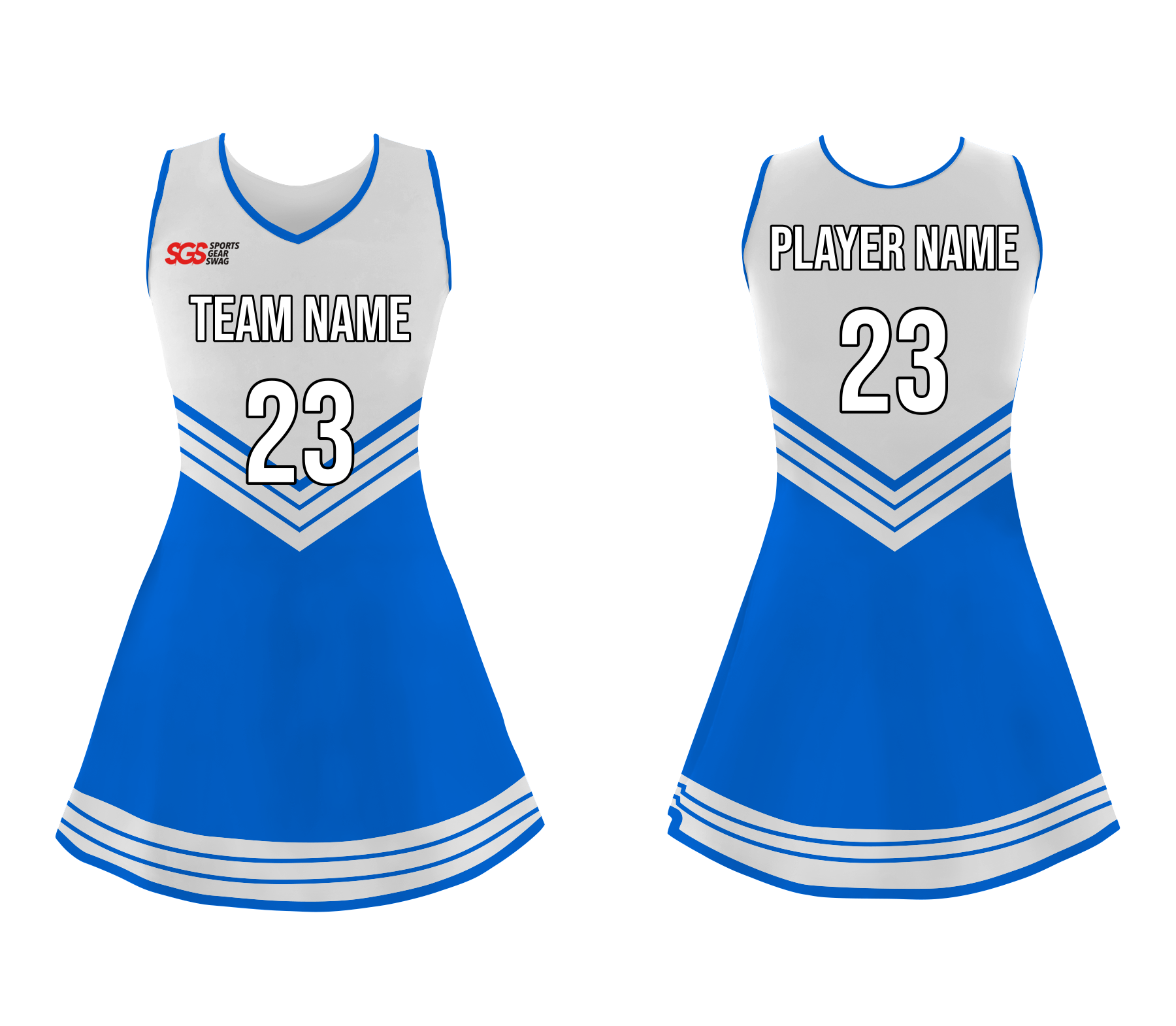 Custom elegant blue adult youth unisex cheerleading dresses sleeveless jersey - Cheerleading-dress