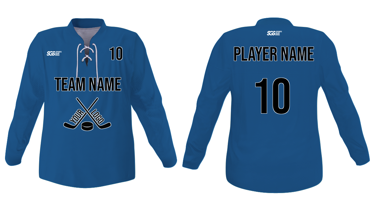 Custom solid blue adult youth unisex hockey jersey with laces - Jersey