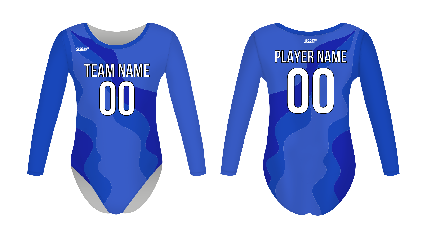 Custom women long sleeve one piece dance uniform blue wave - Dance-jerseys