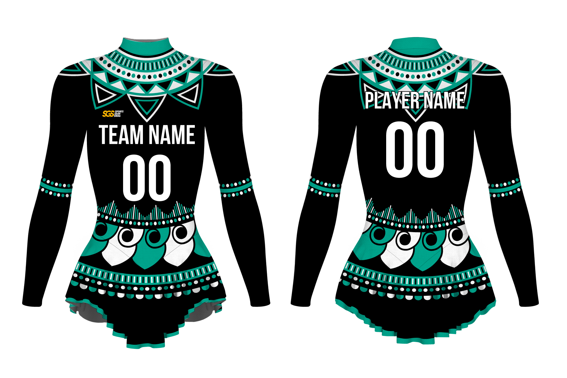 Custom figure skating long sleeve one piece uniform mystic tribe adult youth pleated skirt - Figure-skating-one-piece-uniforms
