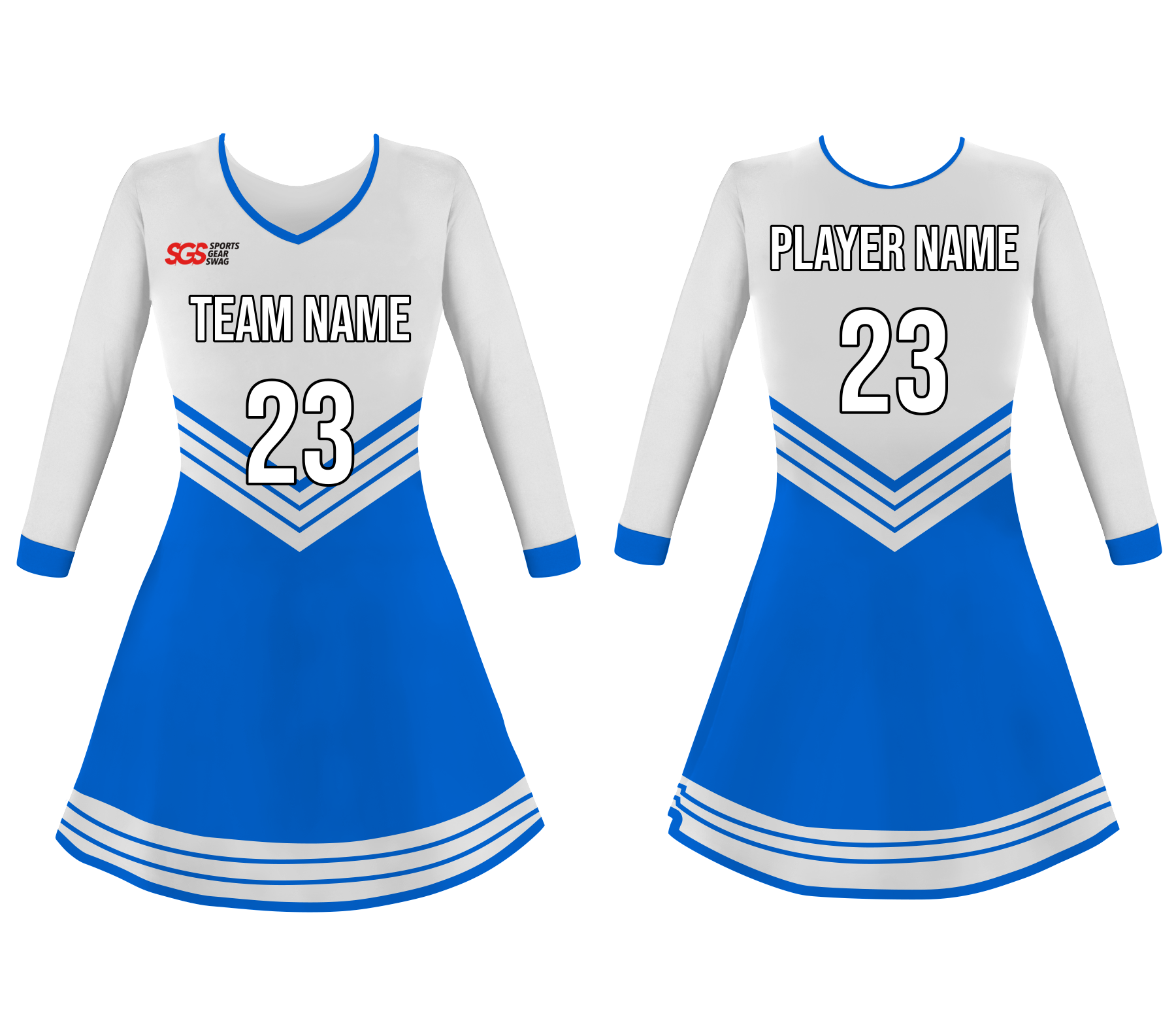 Custom elegant blue adult youth unisex cheerleading dresses long sleeve jersey - Cheerleading-dress