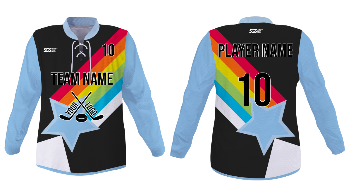 Custom rainbow star youth unisex hockey jersey laces - Jersey
