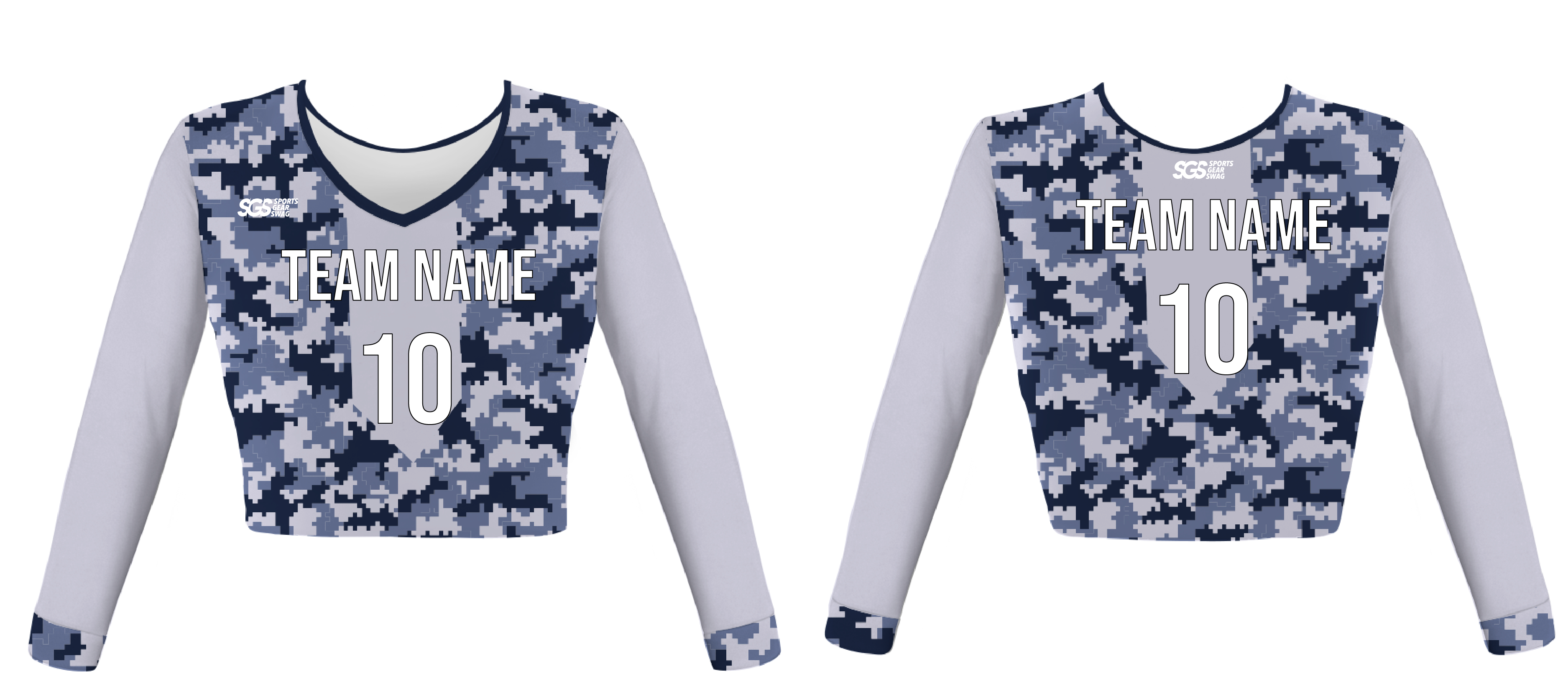 Custom blue army camo youth adult unisex cheerleading long sleeve crop top jersey - Jersey