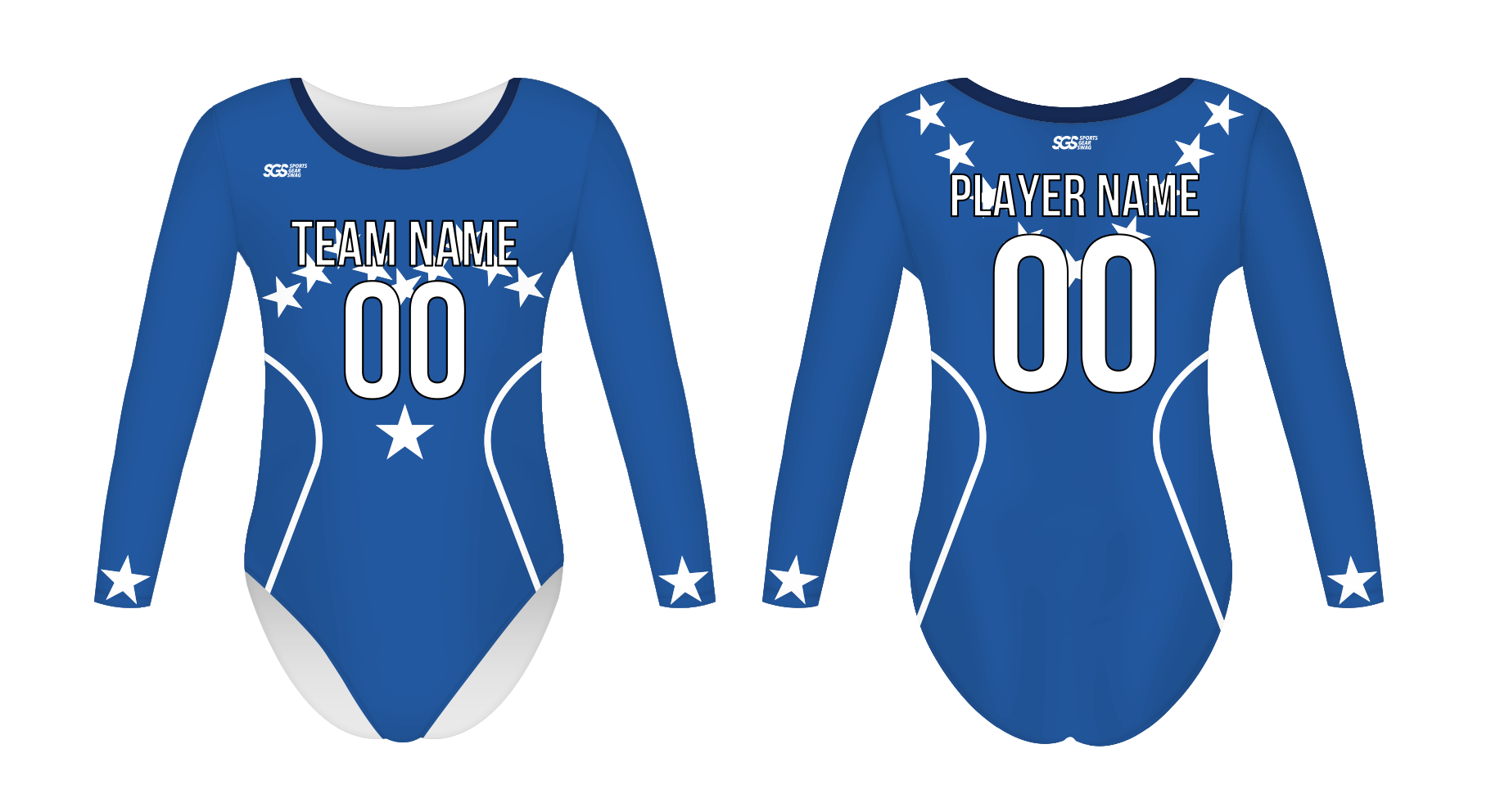 Custom women long sleeve one piece dance uniform blue elite - Dance-jerseys