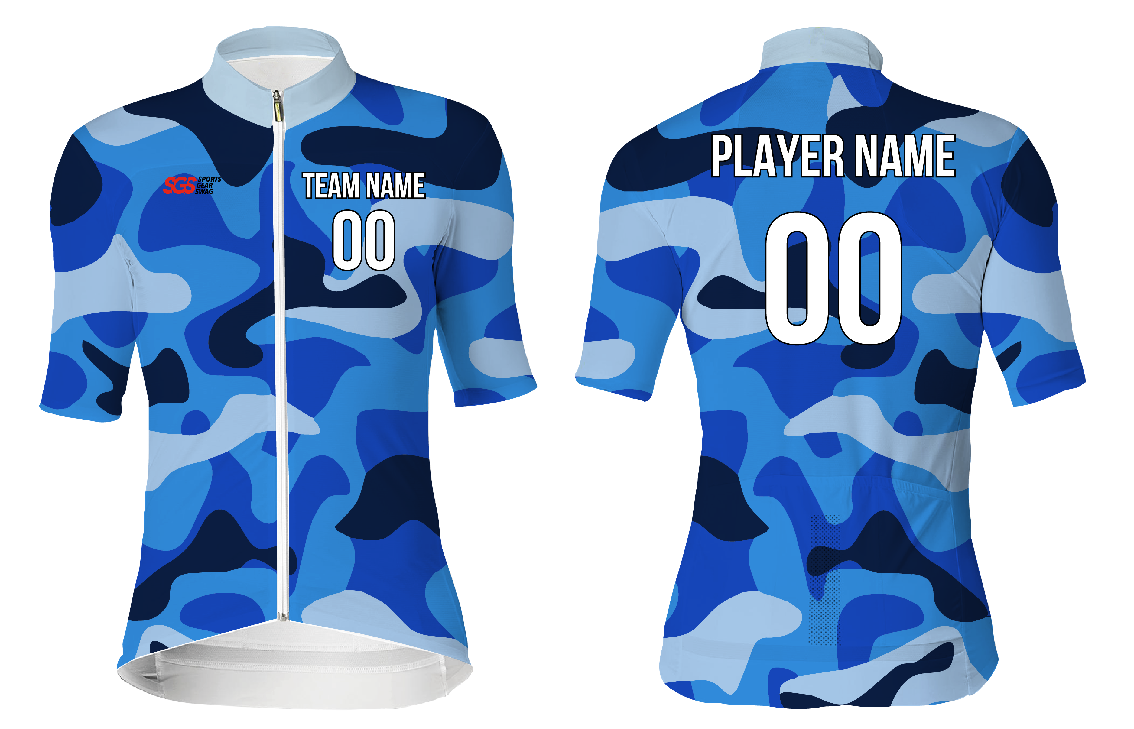 Custom cycling short sleeve adult youth unisex innovative azure camo - Jersey