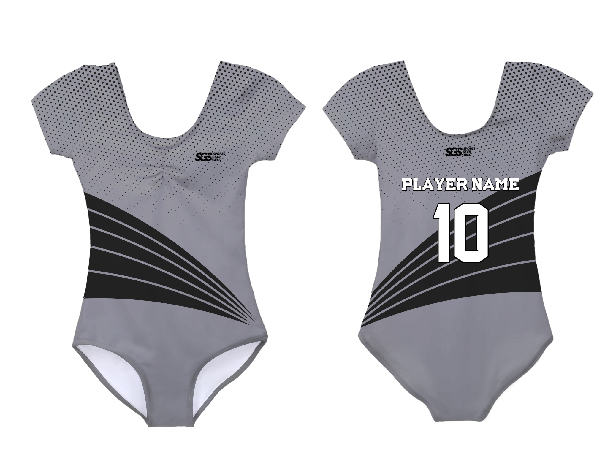 Custom short sleeve  gymnastic uniform adult youth grey polka - Gymnastics-uniforms