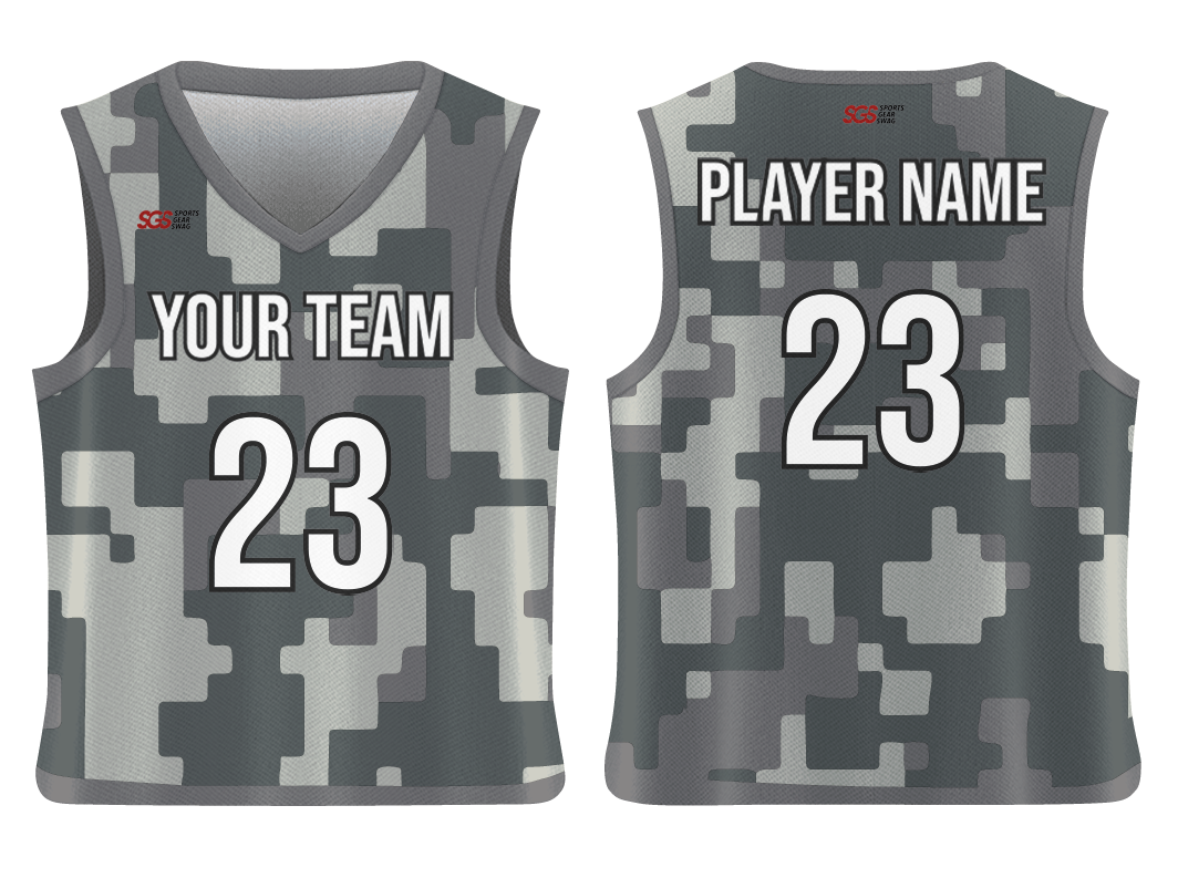 Custom pixelated camo adult youth unisex basketball jersey - reversible uniform - Jersey