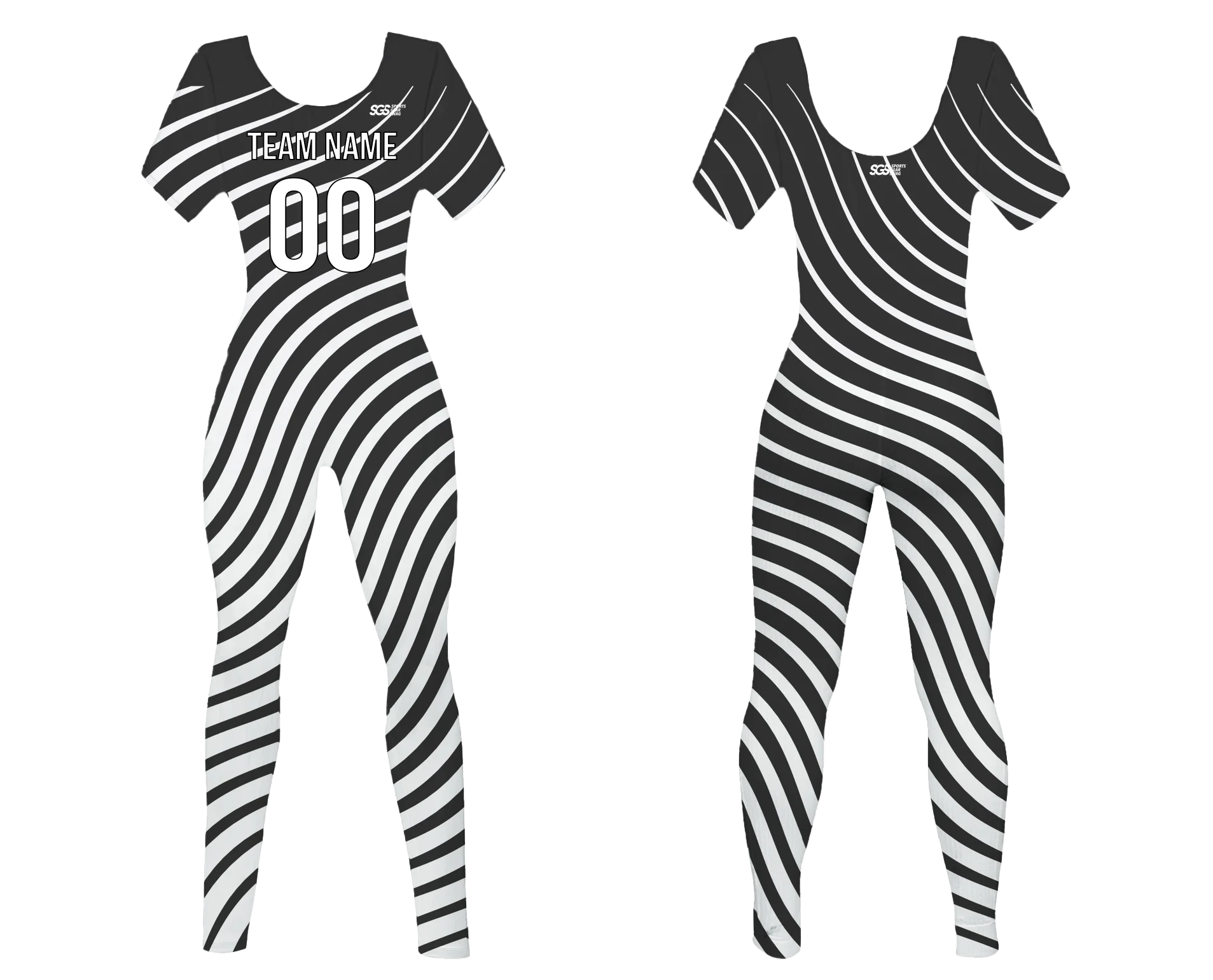 Custom women short sleeve dance bodysuit linear flow - Dance-bodysuits