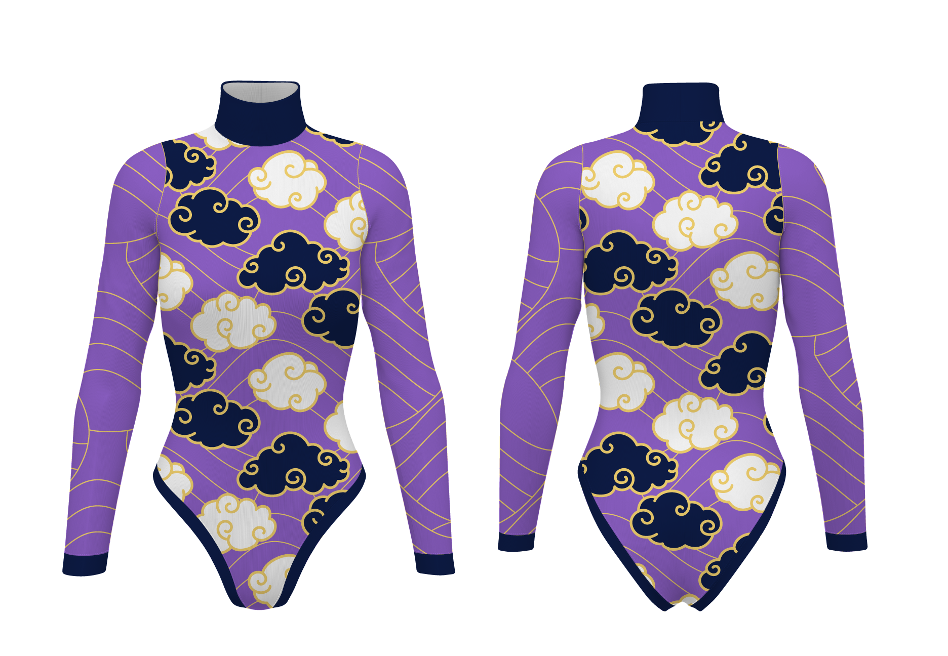 Custom cheerleading bodysuit adult youth whimsical clouds - Cheerleading-bodysuits