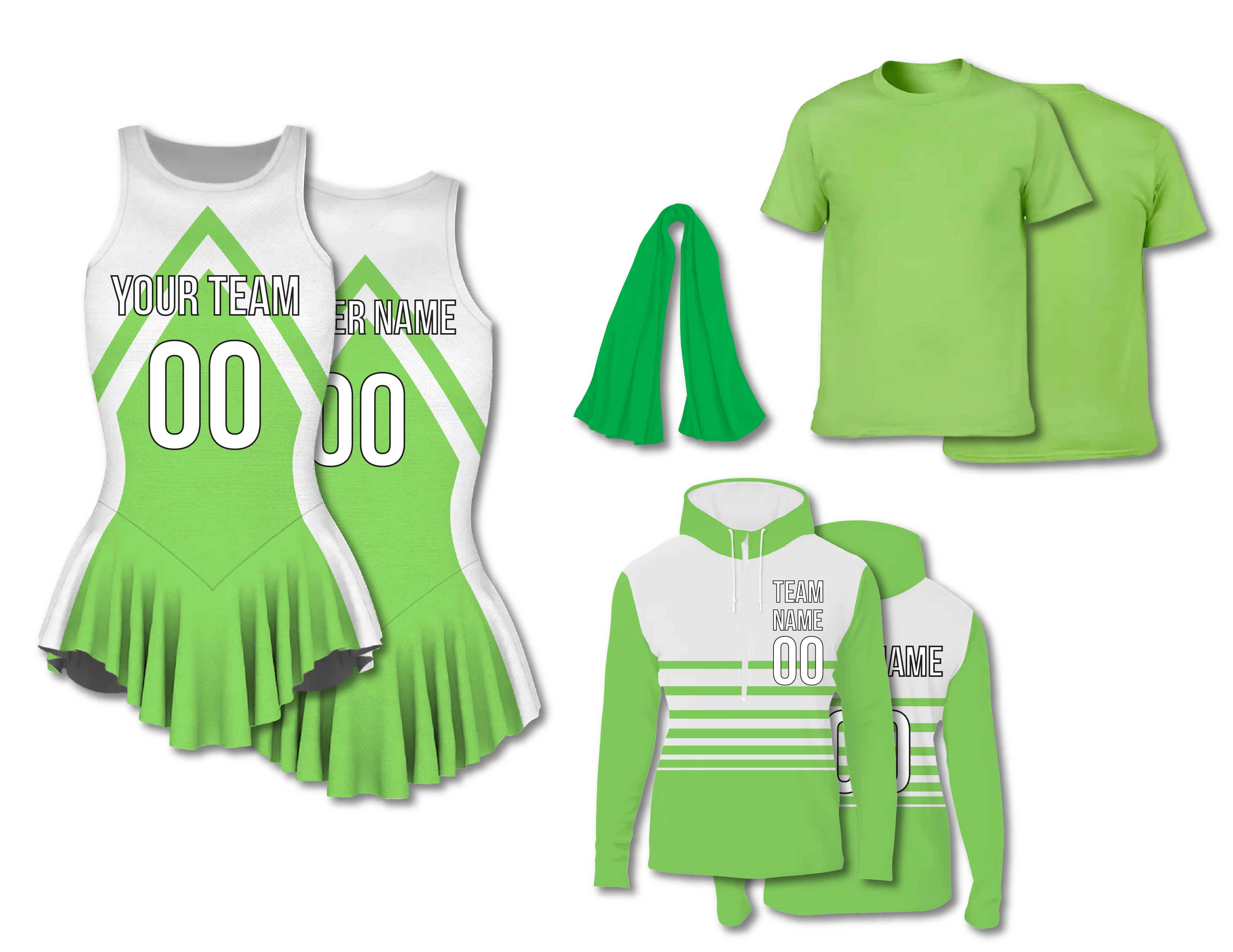 Custom figure skating sleeveless one piece uniform neon ice glow adult youth pleated skirt - Figure-skating-one-piece-uniforms