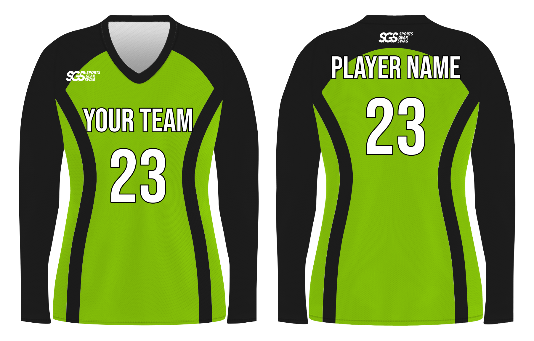 Custom green solids adult youth volleyball  long sleeve jersey - Jersey