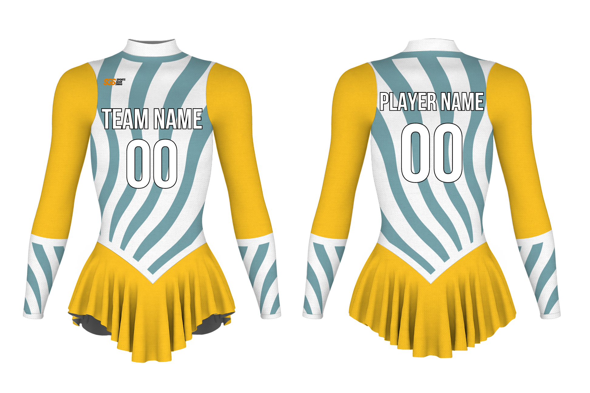 Custom figure skating long sleeve one piece uniform ashen wave adult youth pleated skirt - Figure-skating-one-piece-uniforms
