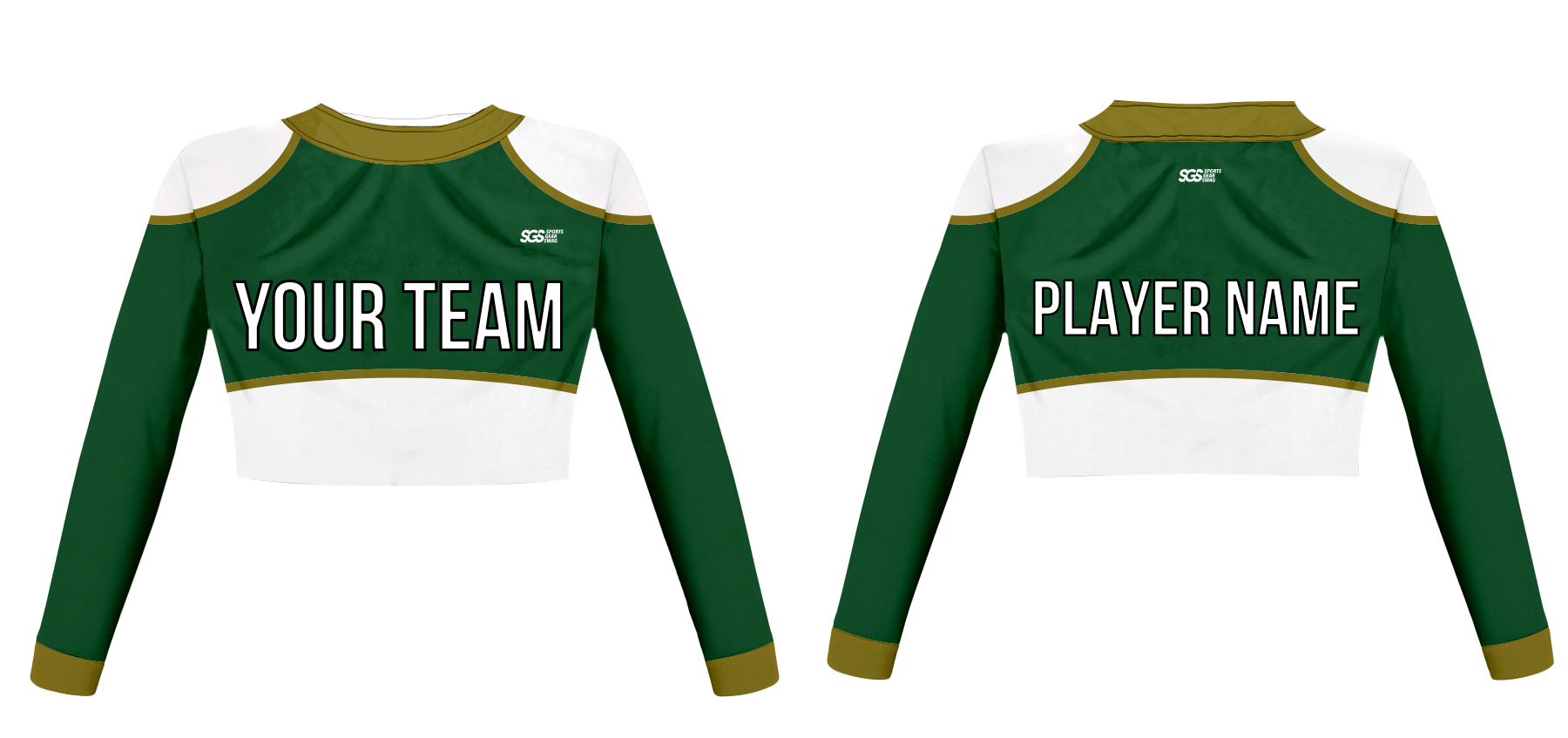 Custom solid green cheerleading long sleeve crop top uniform - Jersey